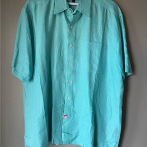Alan Flusser Aqua Casual Button Down Linen Shirt